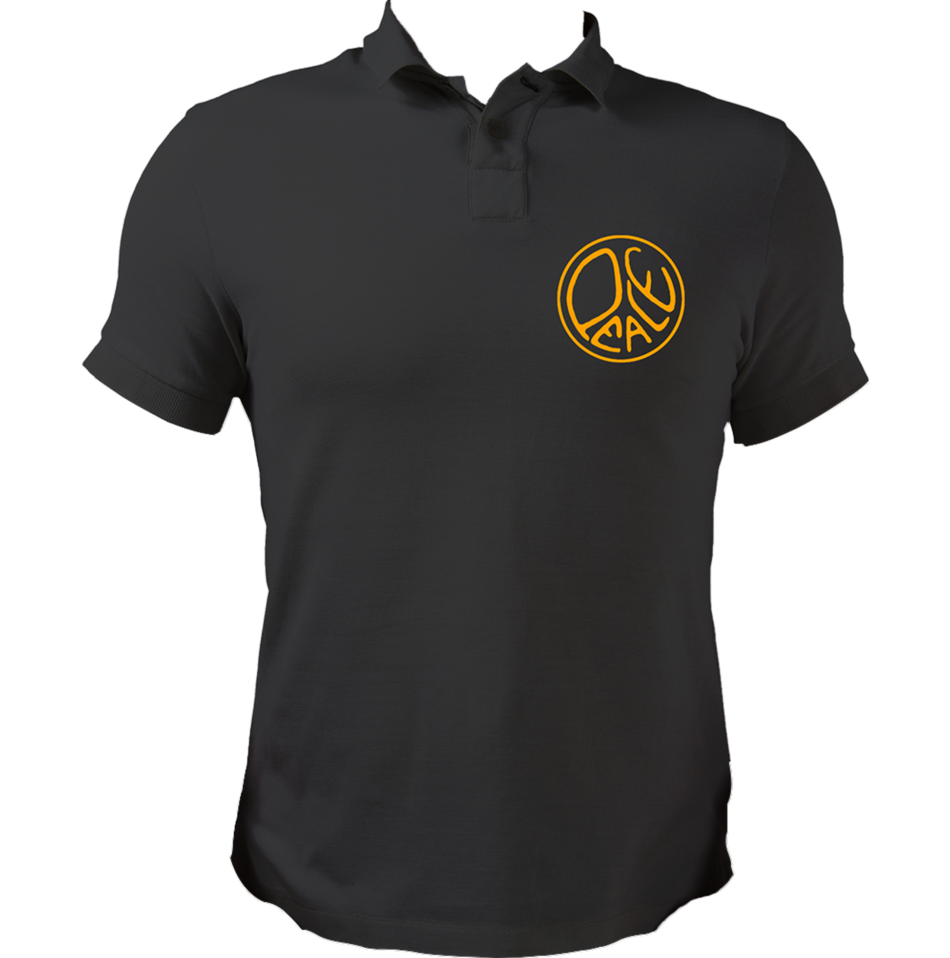 Black Peace Polo T-Shirt with circular peace graphic chest print