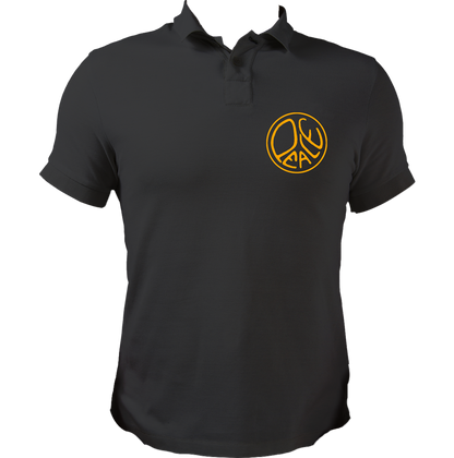 Black Peace Polo T-Shirt with circular peace graphic chest print