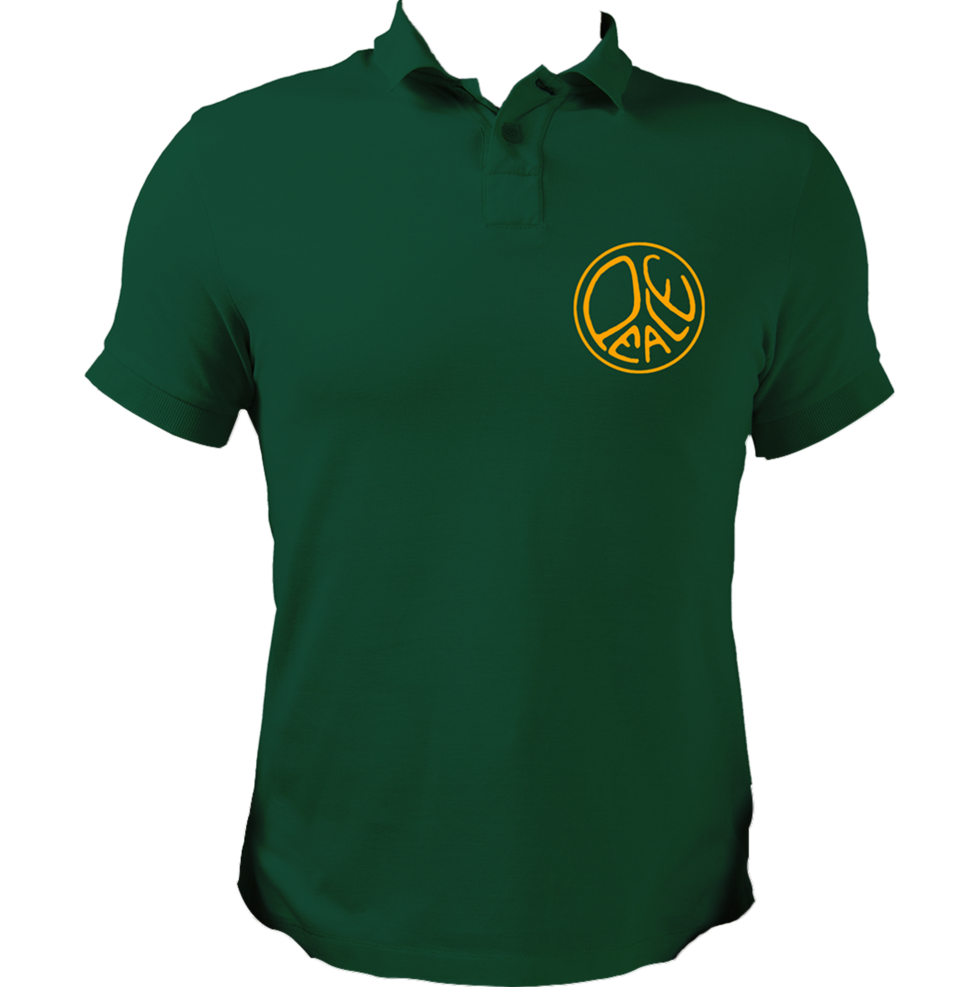 Dark Green Peace Polo T-Shirt with circular peace graphic chest print