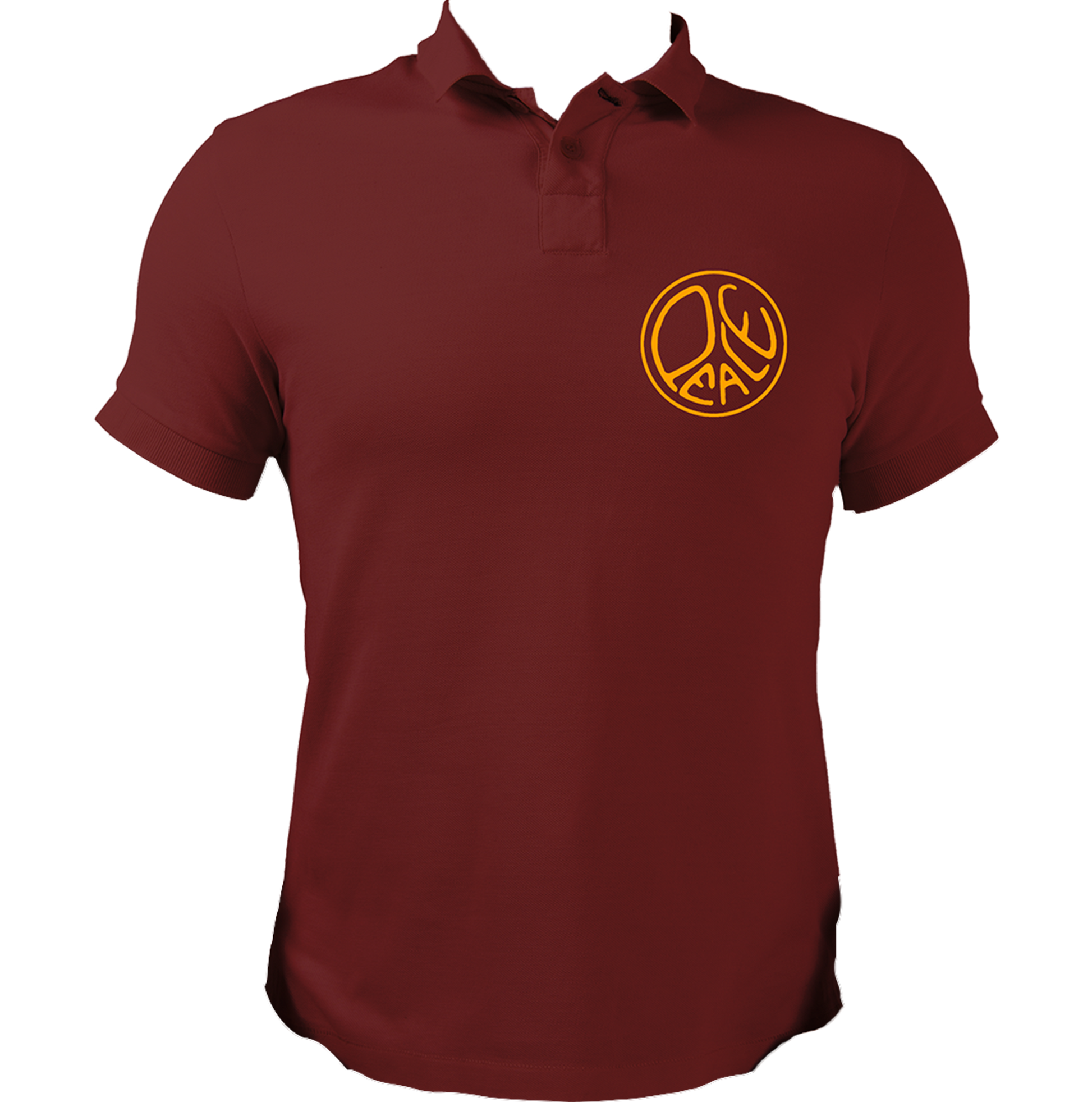 Maroon Peace Polo T-Shirt with circular peace graphic chest print