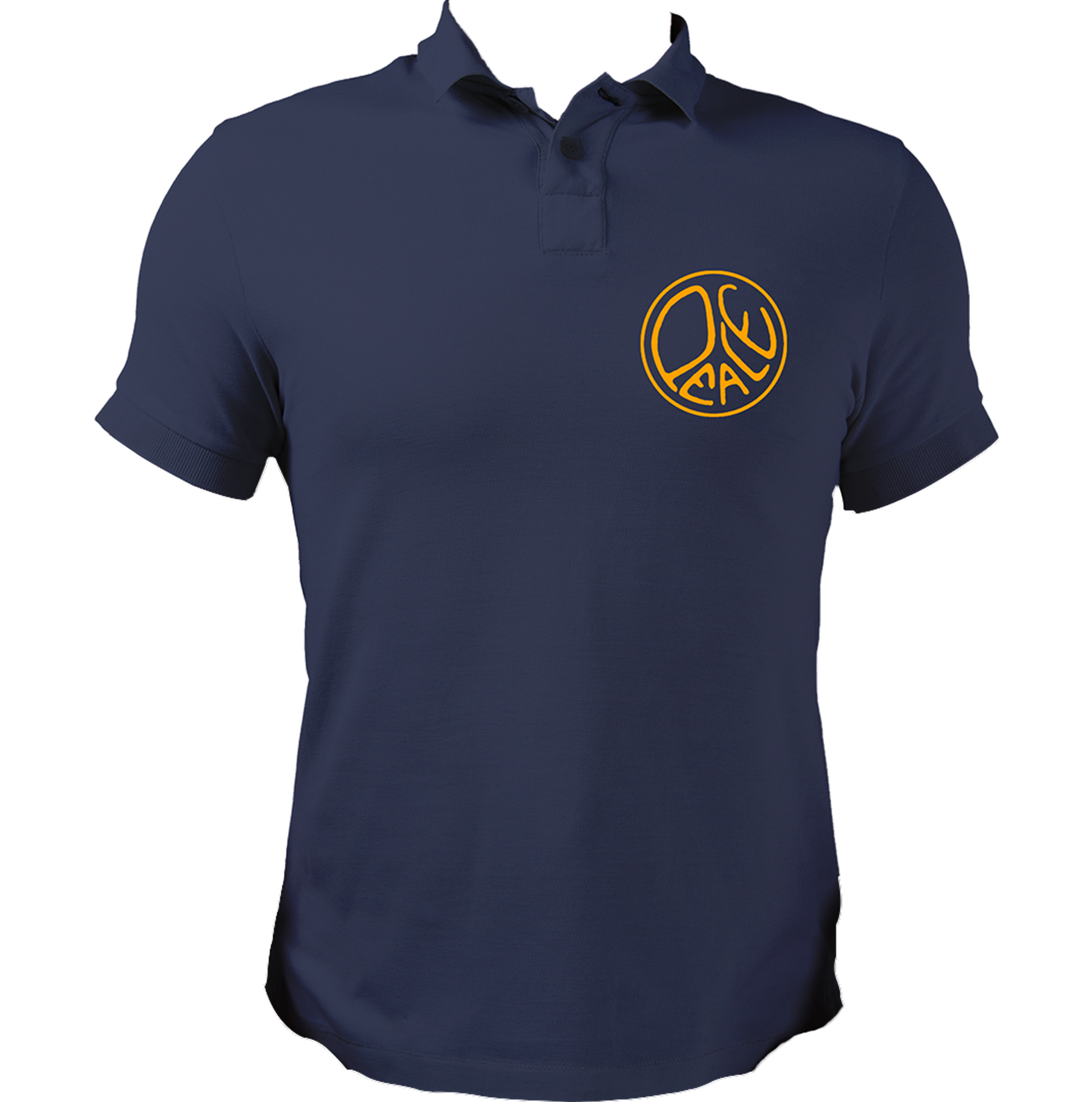Navy Blue Peace Polo T-Shirt with circular peace graphic chest print