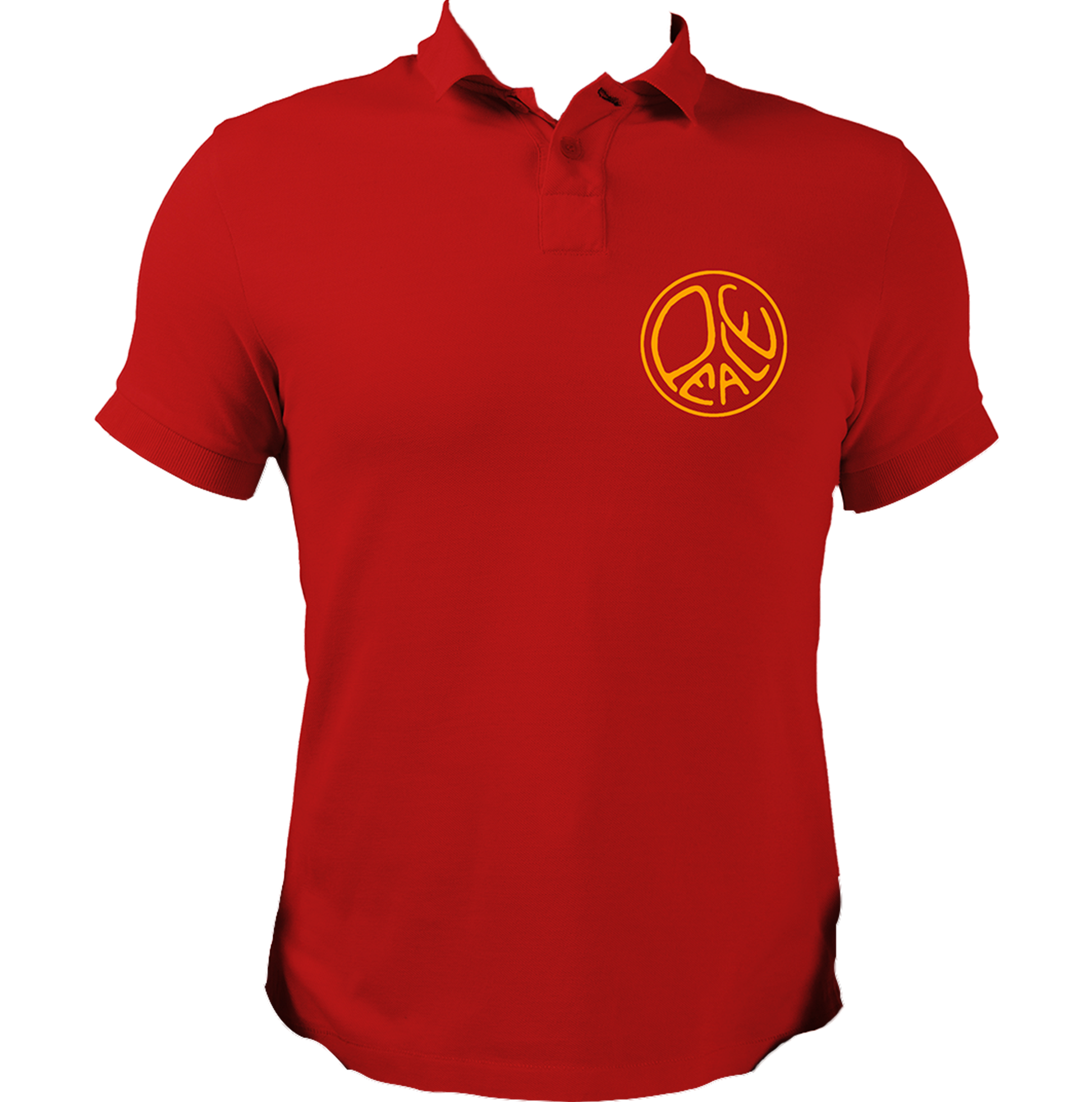 Red Peace Polo T-Shirt with circular peace graphic chest print