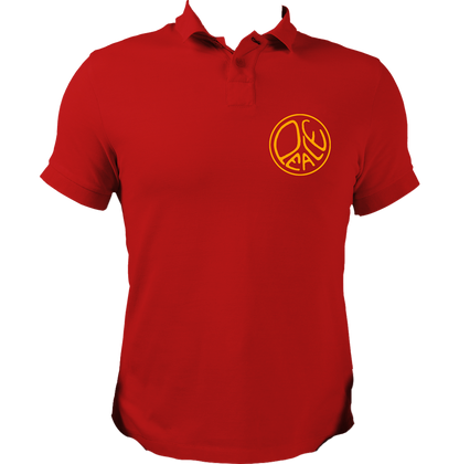 Red Peace Polo T-Shirt with circular peace graphic chest print