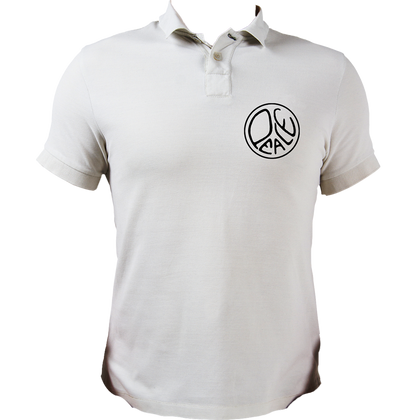White Peace Polo T-Shirt with circular peace graphic chest print