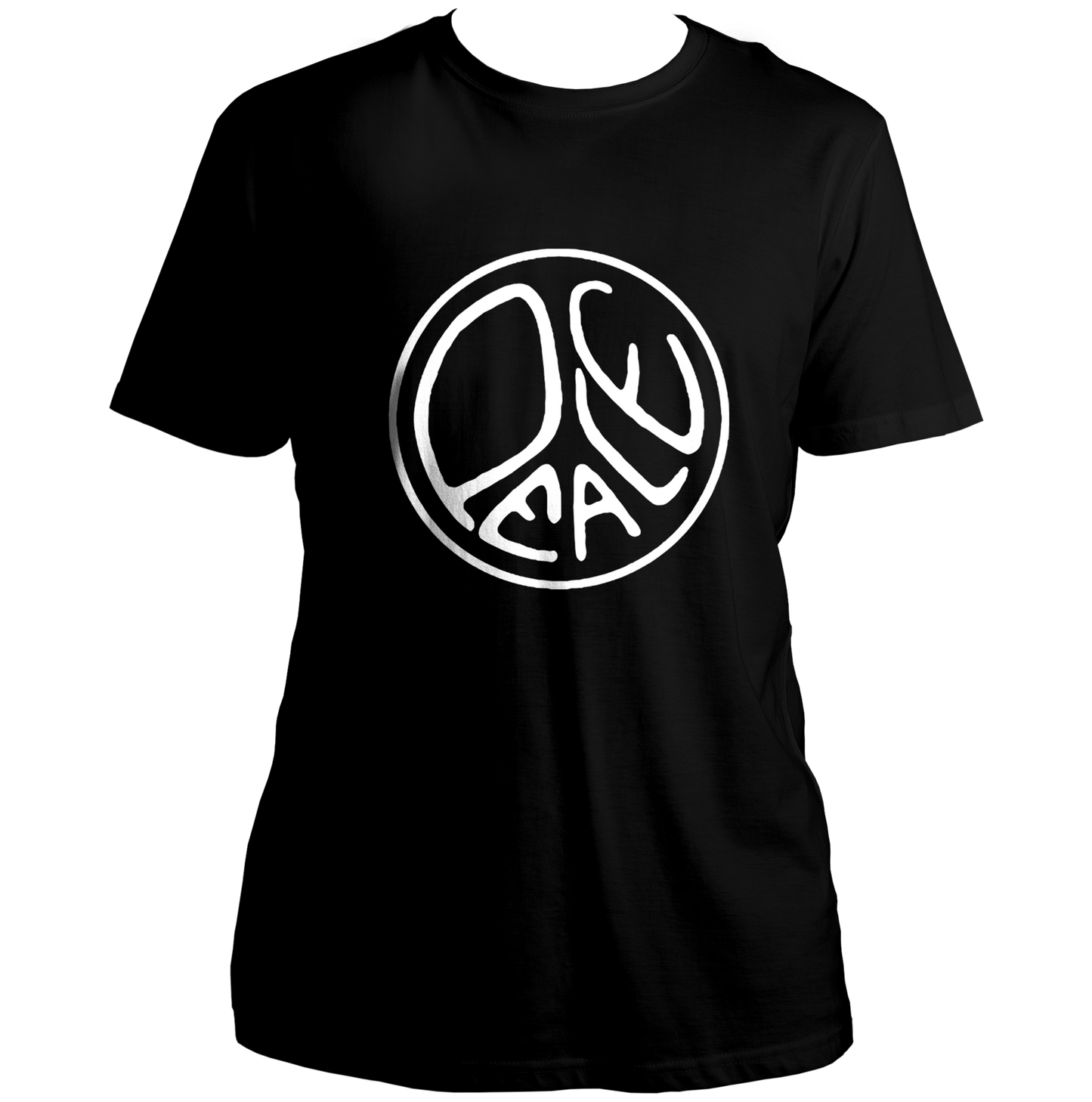 Black Peace Unisex T-Shirt with white peace symbol graphic