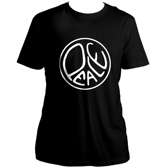 Black Peace Unisex T-Shirt with white peace symbol graphic