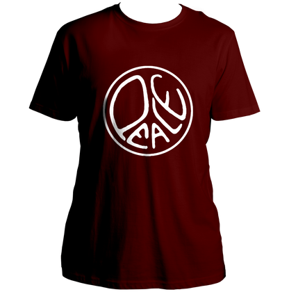 Maroon Peace Unisex T-Shirt with white peace symbol graphic