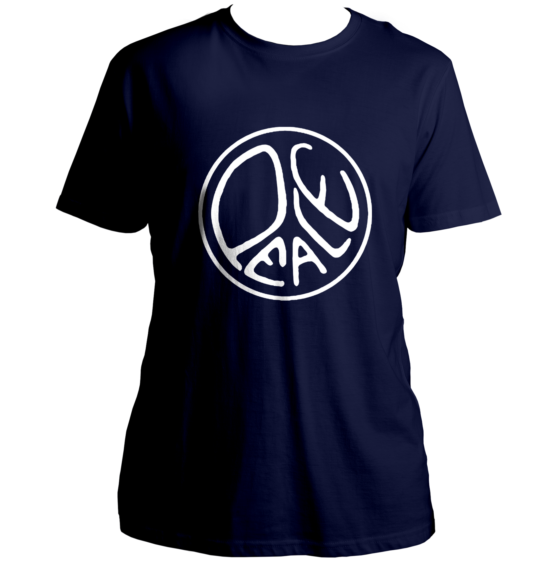 Navy Blue Peace Unisex T-Shirt with white peace symbol graphic