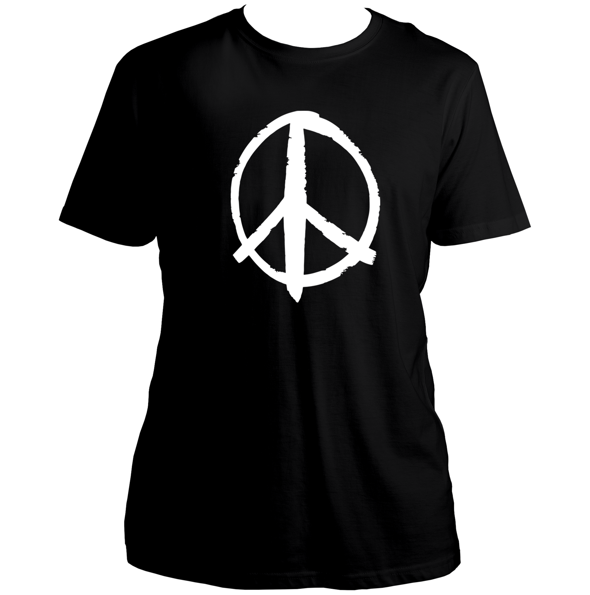 Black Peace Sign Unisex T-Shirt with white brush-style peace symbol