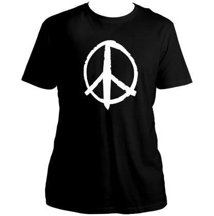 Black Peace Sign Unisex T-Shirt with white brush-style peace symbol