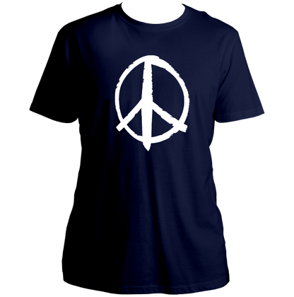 Navy Blue Peace Sign Unisex T-Shirt with white brush-style peace symbol
