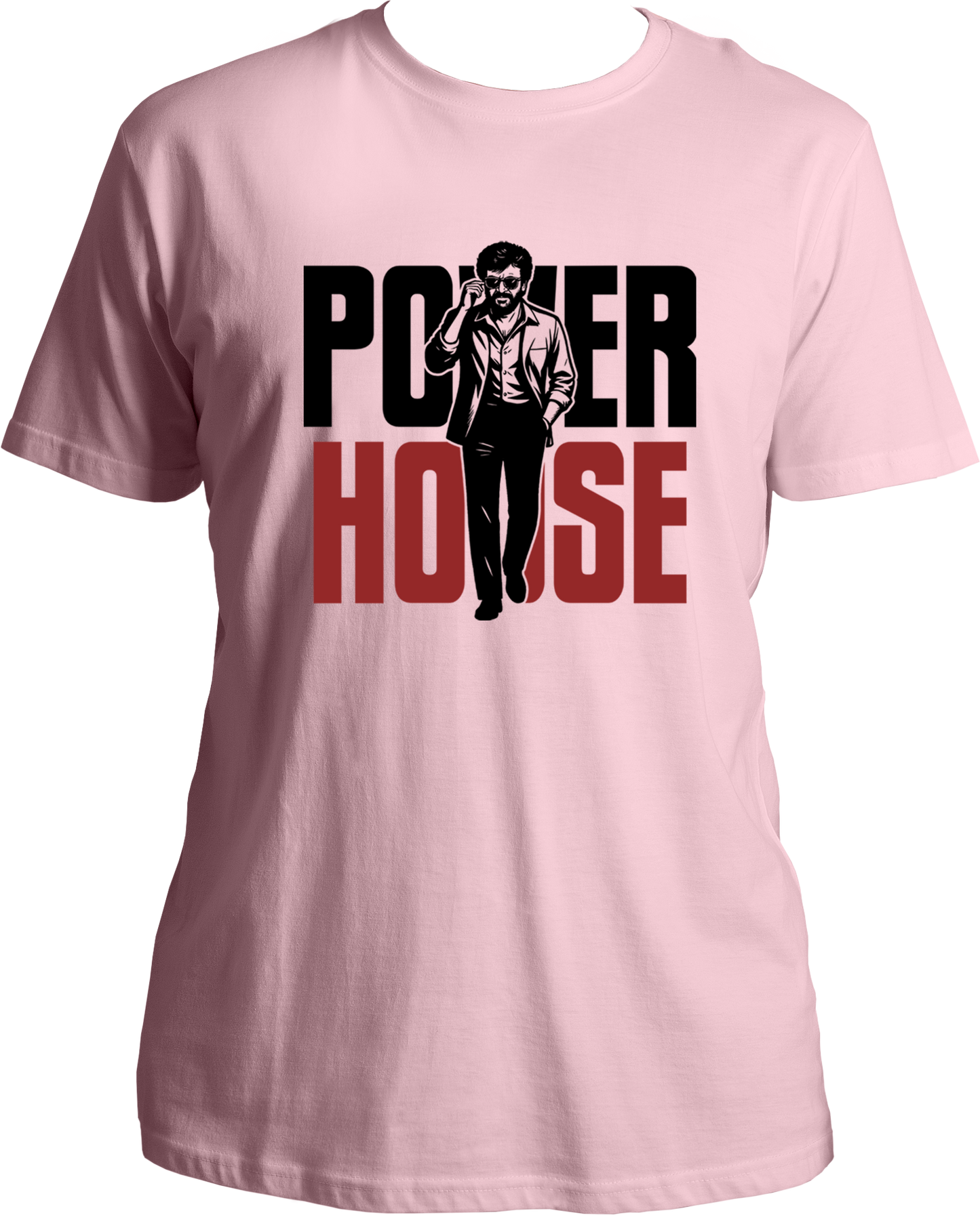 Coolie Power House baby pink regular fit t-shirt with bold red and white typography and walking pose graphic