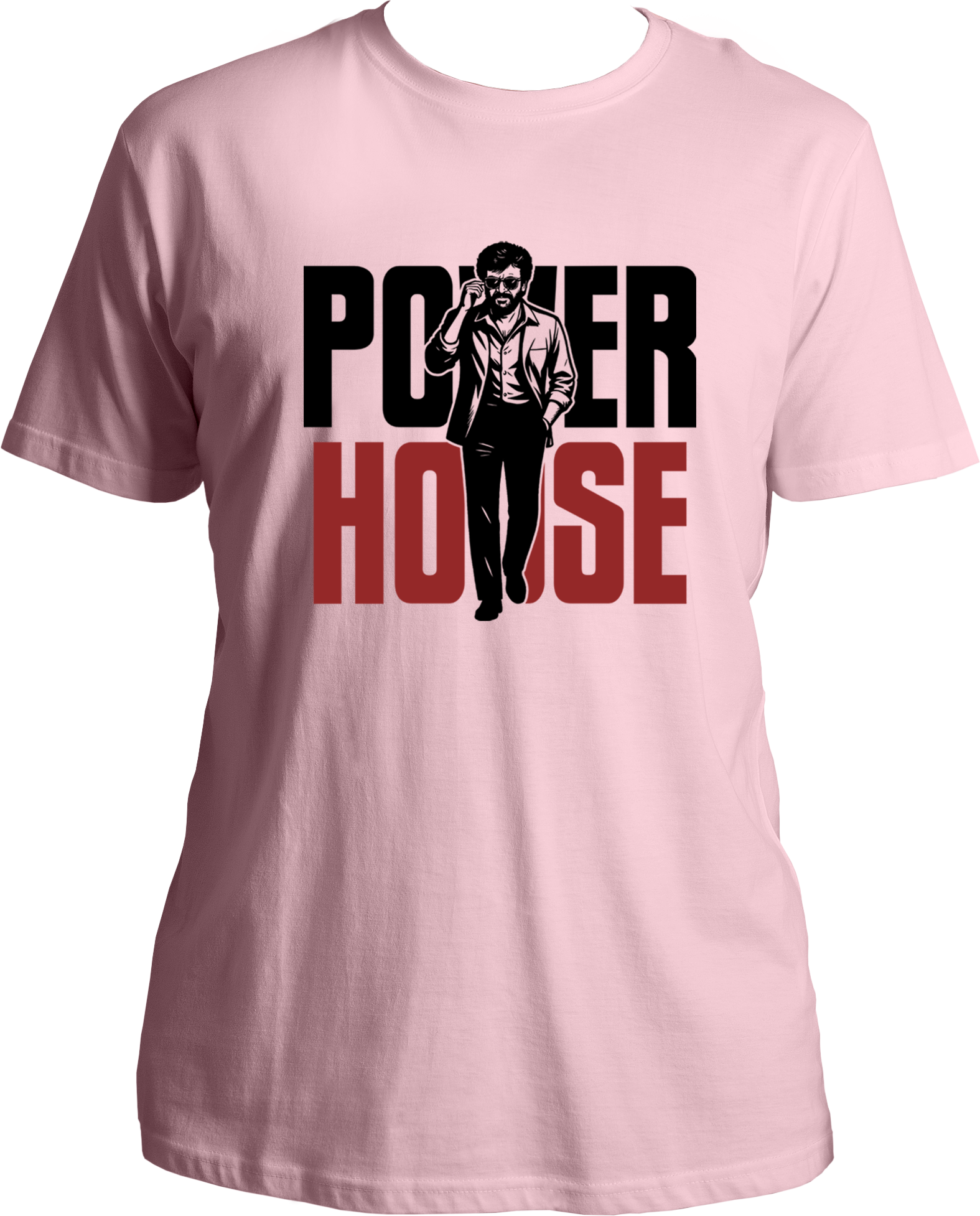 Coolie Power House baby pink regular fit t-shirt with bold red and white typography and walking pose graphic