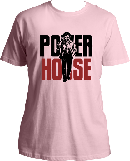 Coolie Power House baby pink regular fit t-shirt with bold red and white typography and walking pose graphic