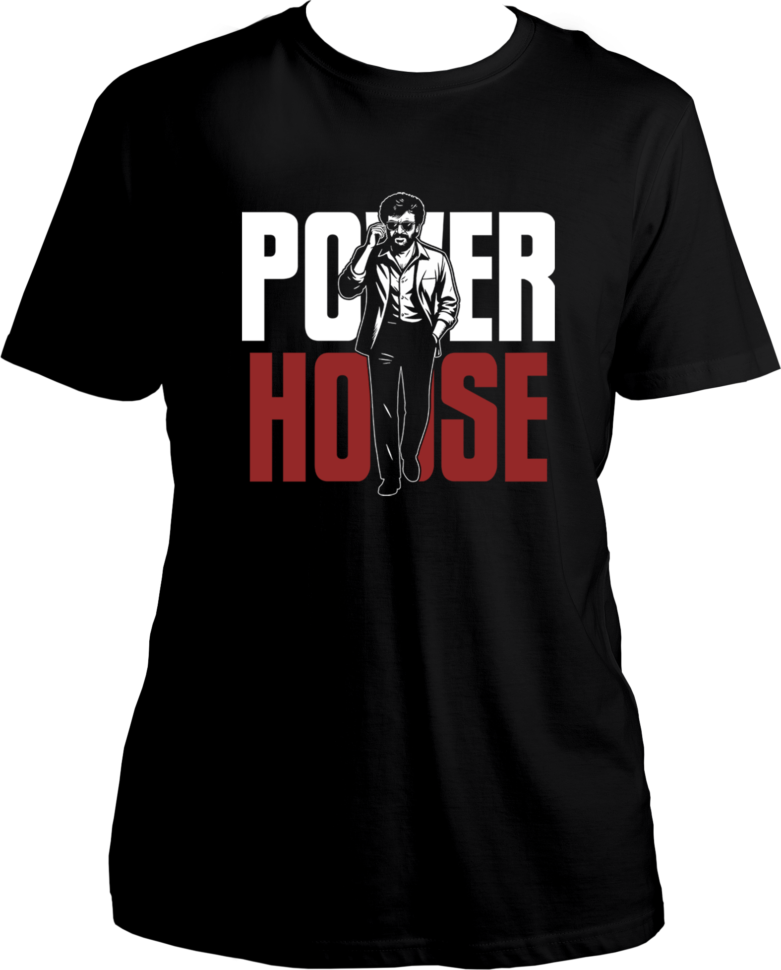 Coolie Power House black regular fit t-shirt with bold red and white typography and walking pose graphic