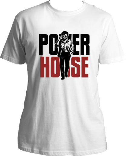 Coolie Power House white regular fit t-shirt with bold red and white typography and walking pose graphic