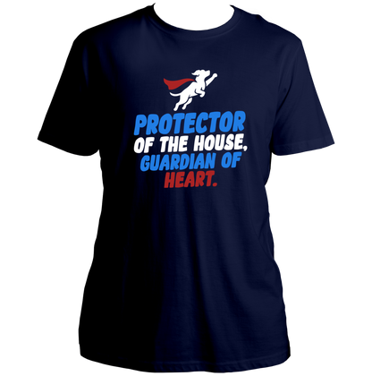 Navy Blue Protector of the House Dog Lover Unisex T-Shirt with superhero dog graphic
