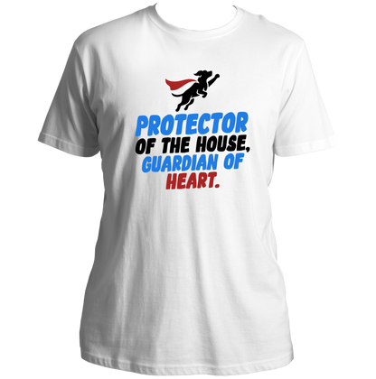 White Protector of the House Dog Lover Unisex T-Shirt with superhero dog graphic