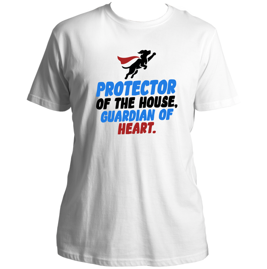 White Protector of the House Dog Lover Unisex T-Shirt with superhero dog graphic