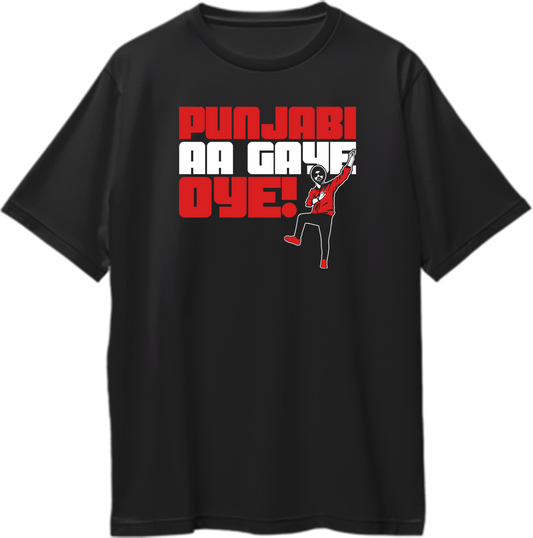 Punjabi Aa Gaye Oye Diljit Dosanjh Oversized Unisex T-Shirt with energetic typography celebrating Diljit’s bond with his fans.