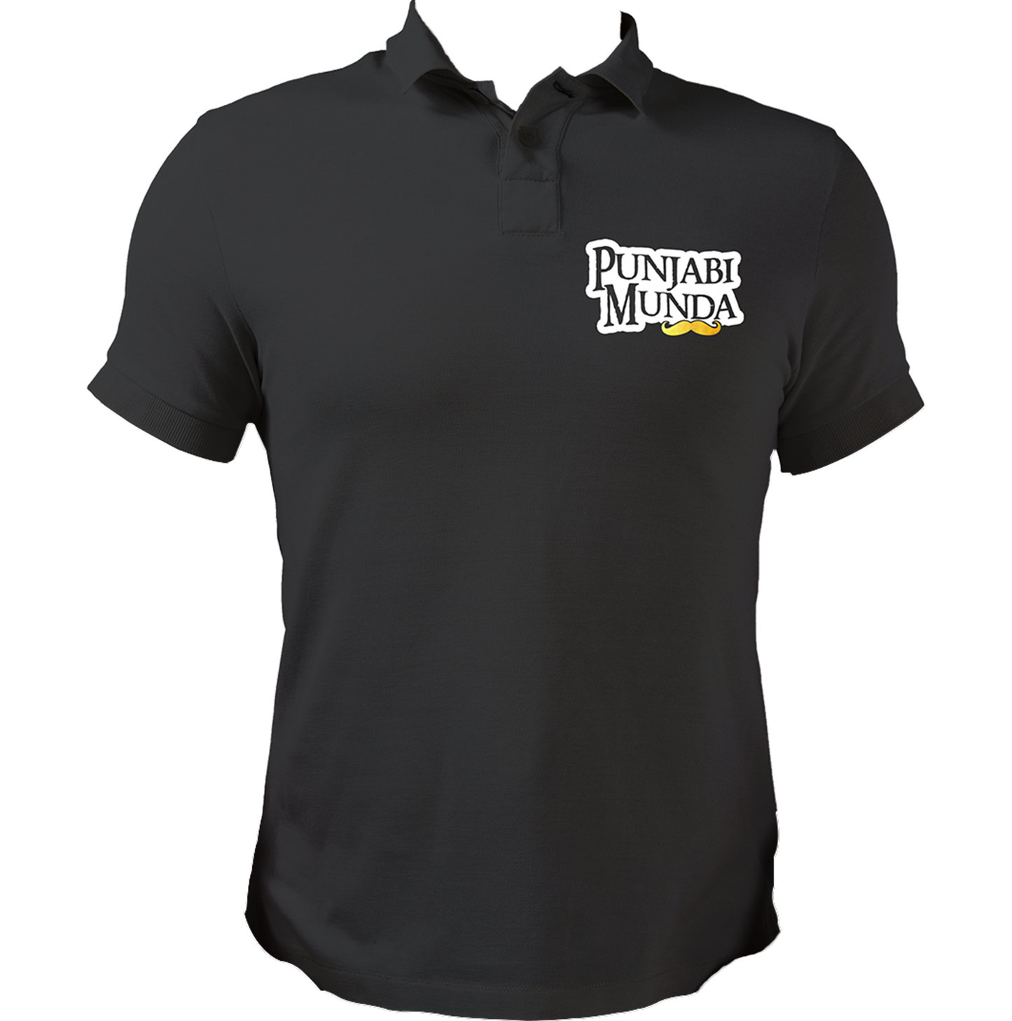 Black Punjabi Munda Polo T-Shirt with Punjabi Munda and moustache graphic
