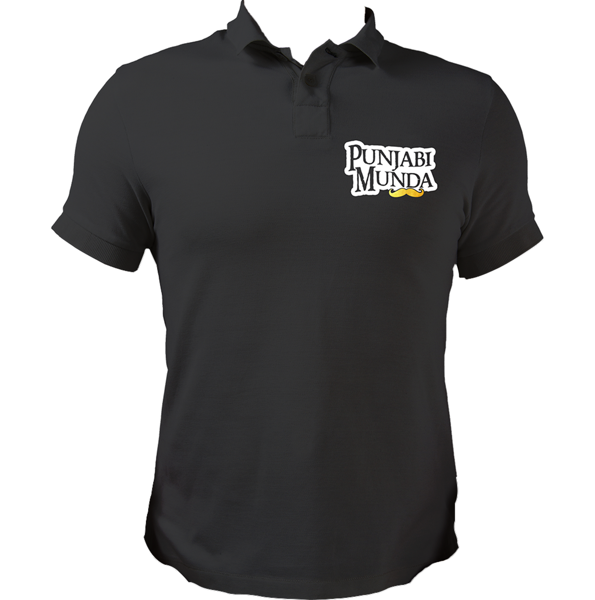 Black Punjabi Munda Polo T-Shirt with Punjabi Munda and moustache graphic