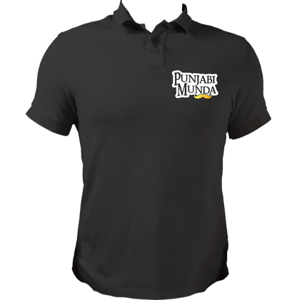 Black Punjabi Munda Polo T-Shirt with Punjabi Munda and moustache graphic