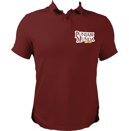 Maroon Punjabi Munda Polo T-Shirt with Punjabi Munda and moustache graphic