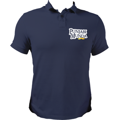 Navy Blue Punjabi Munda Polo T-Shirt with Punjabi typography chest print