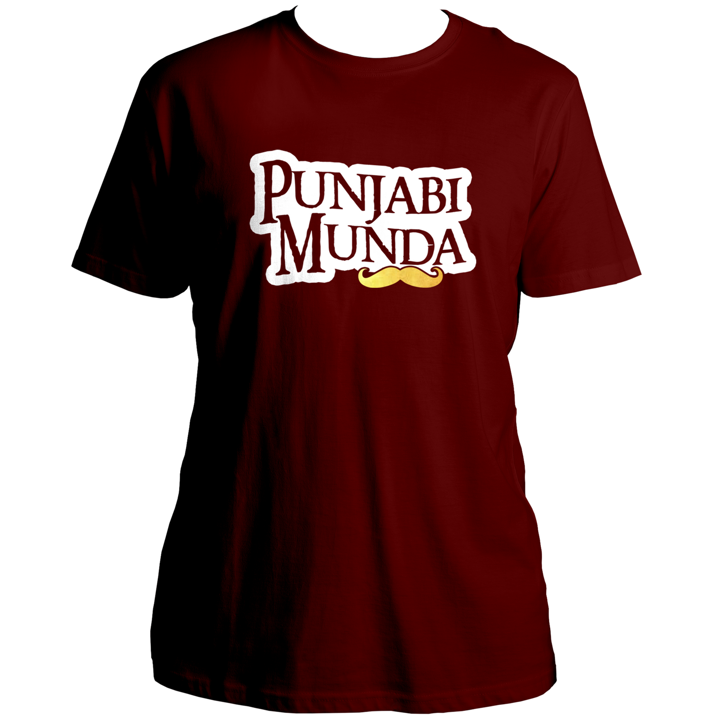 Maroon Punjabi Munda Unisex T-Shirt with typography and moustache print