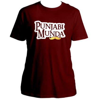 Maroon Punjabi Munda Unisex T-Shirt with typography and moustache print