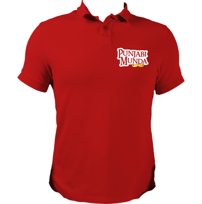 Red Punjabi Munda Polo T-Shirt with Punjabi typography chest print