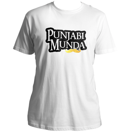 White Punjabi Munda Unisex T-Shirt with Punjabi Munda and moustache graphic