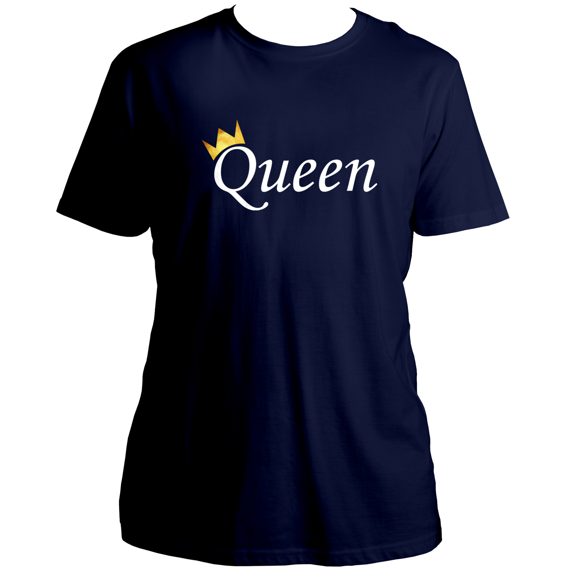 Navy Blue Queen Unisex T-Shirt with Queen typography and golden crown