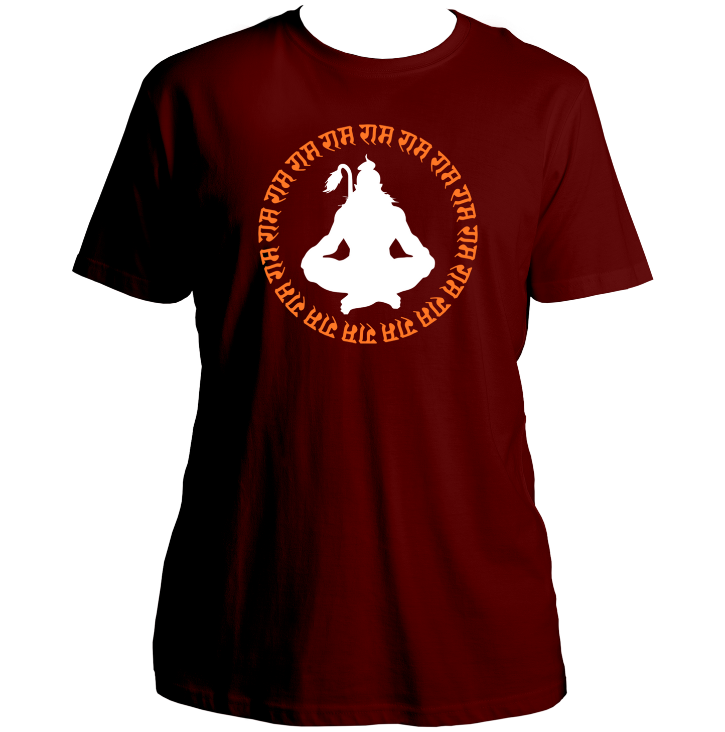 Maroon Shree Ram Dhun T-shirt with Hanuman Ji devotional artwork by Garrari
