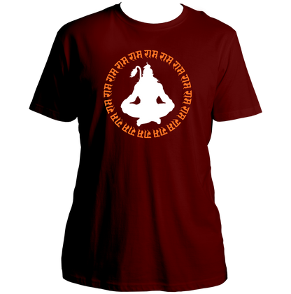 Maroon Shree Ram Dhun T-shirt with Hanuman Ji devotional artwork by Garrari