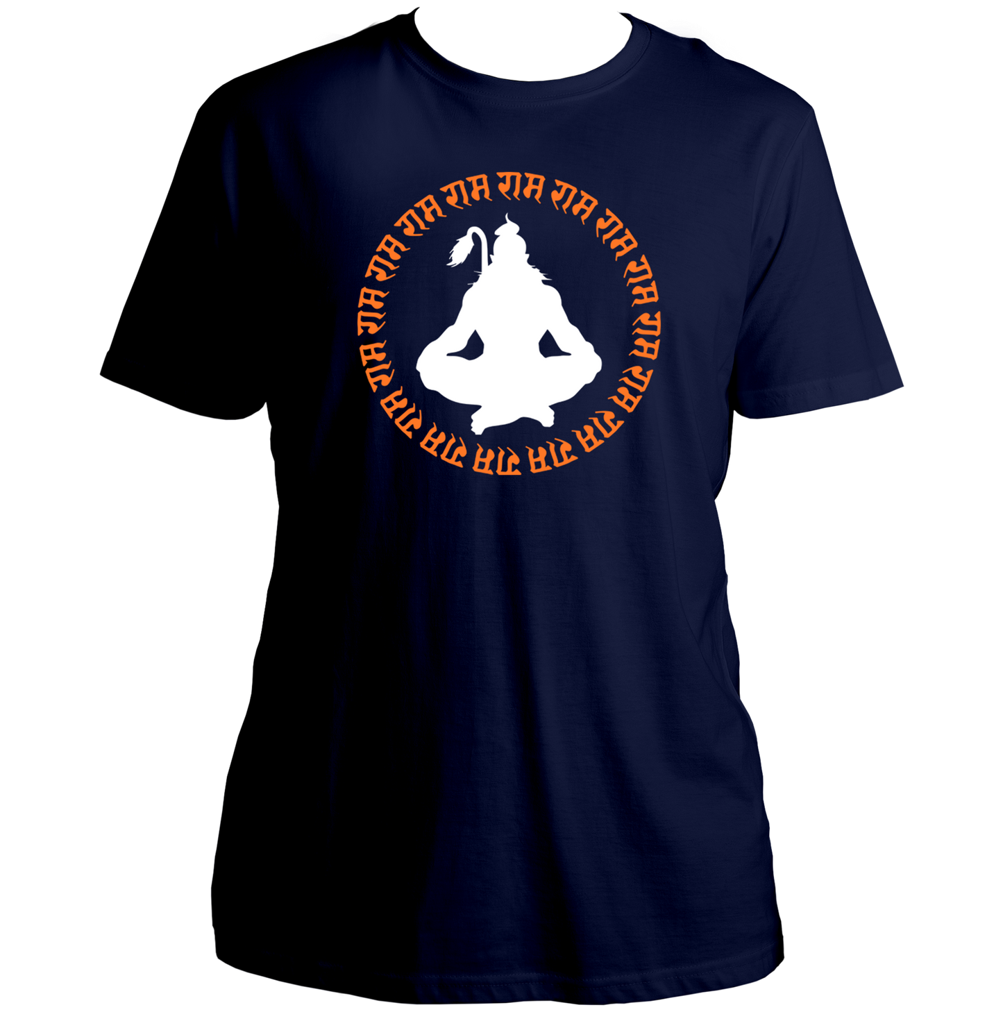 Navy Blue Shree Ram Dhun T-shirt with Ram Naam circle and Hanuman Ji silhouette by Garrari