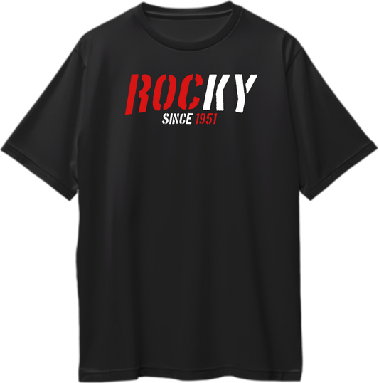 Front view of Rocky Since 1951 KGF Oversized Unisex T-Shirt with bold graphic design.