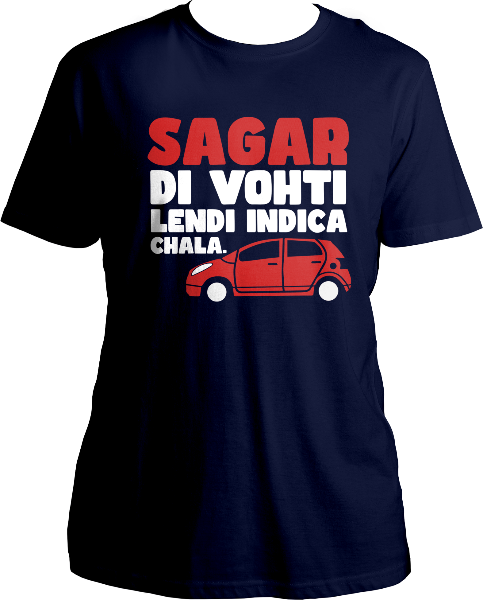Welcome to our Funky Punjabi T-Shirts collection, where humor meets style! Introducing our unisex cotton t-shirt featuring the hilarious print "Sagar Di Vohti Lendi Indica Chala" from the viral reel song that's taking the internet by storm. 🌟