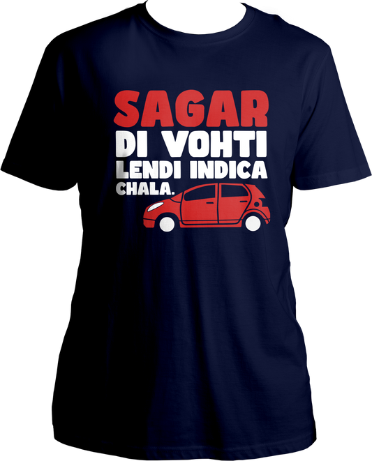 Welcome to our Funky Punjabi T-Shirts collection, where humor meets style! Introducing our unisex cotton t-shirt featuring the hilarious print "Sagar Di Vohti Lendi Indica Chala" from the viral reel song that's taking the internet by storm. 🌟