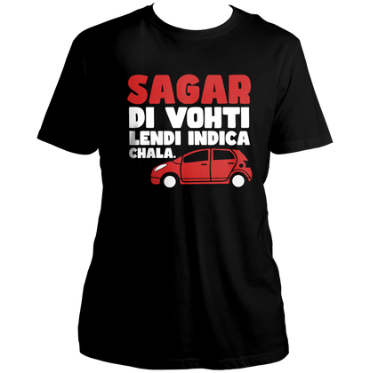 Black Sagar Di Vohti Unisex T-Shirt with viral Punjabi quote and car illustration