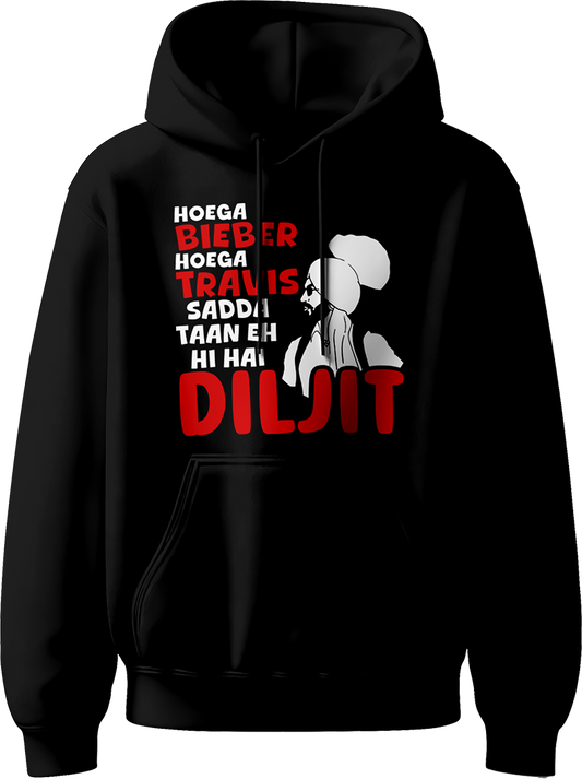 Sadda Diljit Dosanjh Unisex Hoodie featuring bold "Sadda Diljit" print, inspired by Diljit Dosanjh’s Dil-Luminati Tour 2024 and Coachella performance.