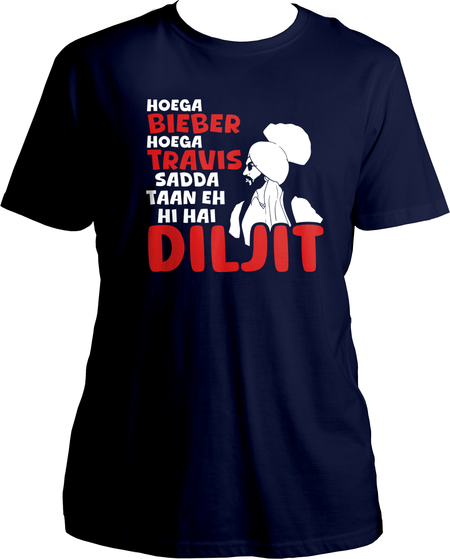 Step into the world of Diljit Dosanjh fandom with our specially designed T-shirt that's bound to steal hearts! 🌟<br data-mce-fragment="1"><br data-mce-fragment="1">"Hoega Bieber Hoega Travis, Sadda Taan Eh Hi Hai Diljit" -&nbsp; Translated, it means "While there may be Bieber and Travis, for us, there's only Diljit." It's a testament to his immense fan following and the love he receives worldwide.