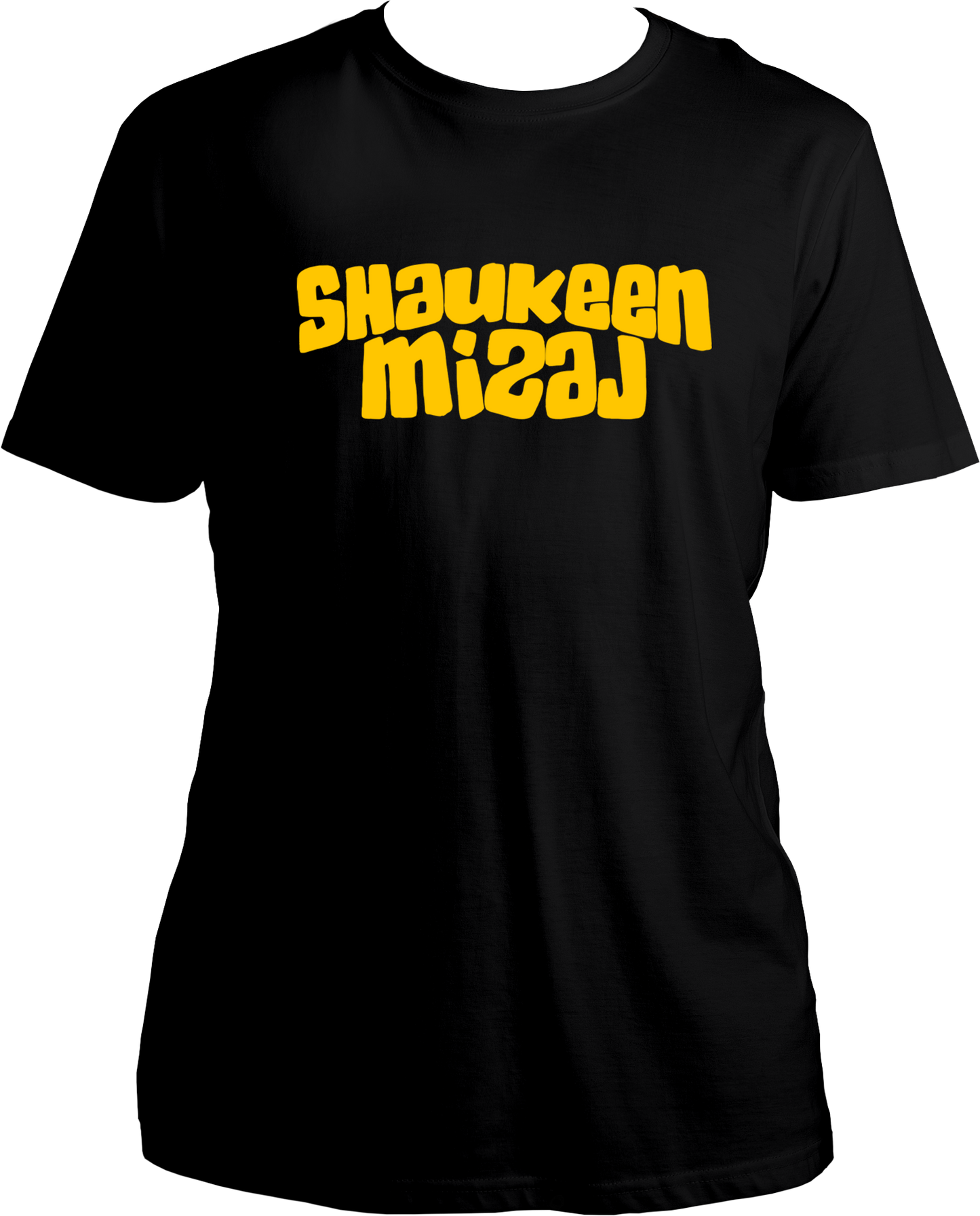 Black Shaukeen Mizaj Unisex T-Shirt with bold yellow typography