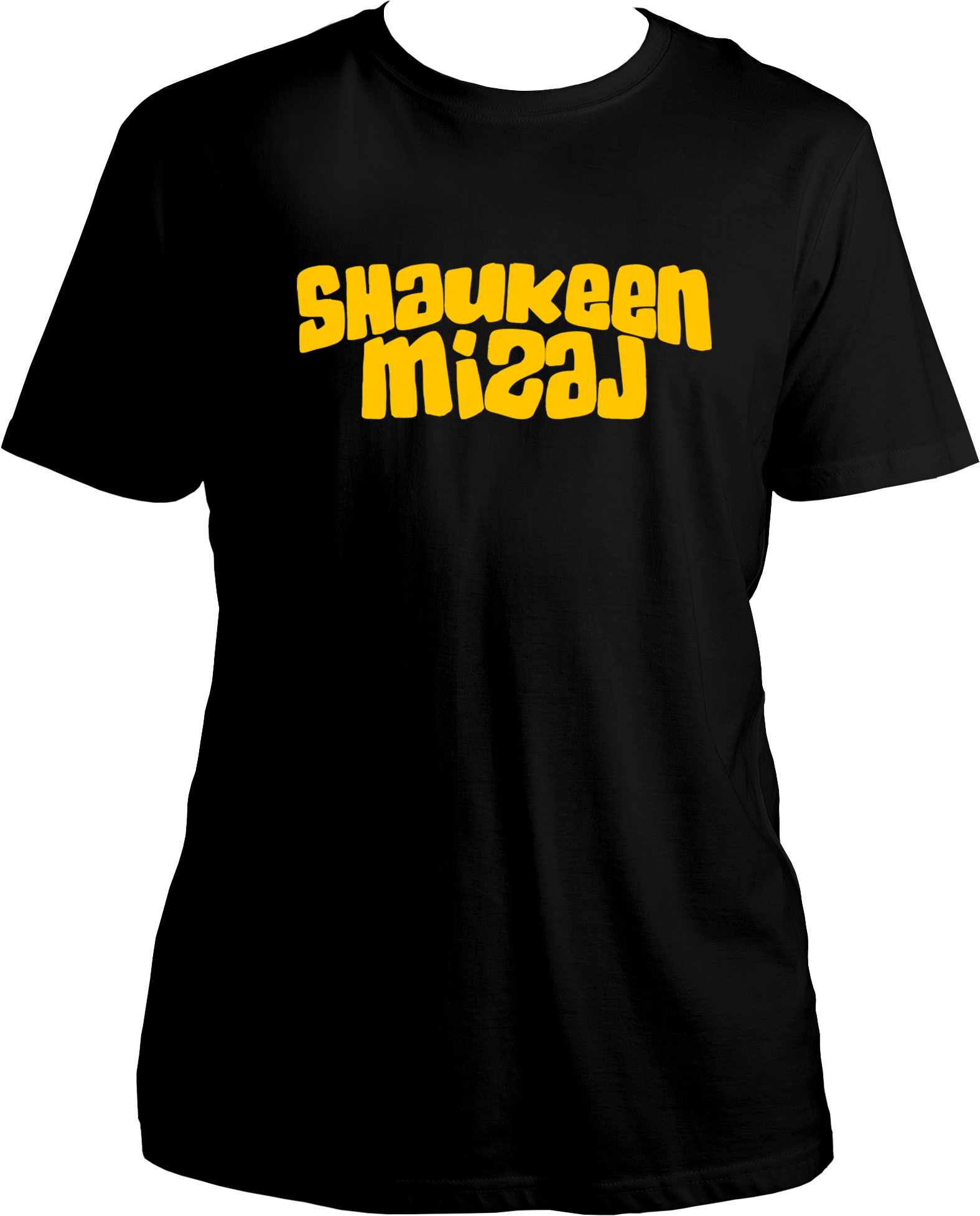 Black Shaukeen Mizaj Unisex T-Shirt with bold yellow typography