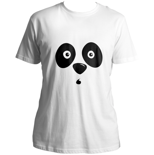 Shocked Panda Unisex T-Shirt with wide-eyed black panda face graphic