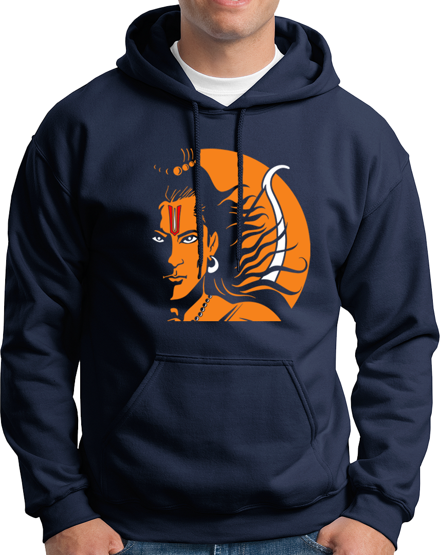 Navy Blue Shri Ram hoodie with Prabhu Shri Ram devotional artwork by Garrari