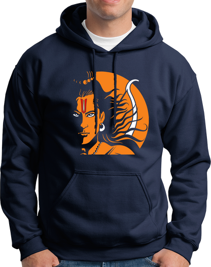 Navy Blue Shri Ram hoodie with Prabhu Shri Ram devotional artwork by Garrari