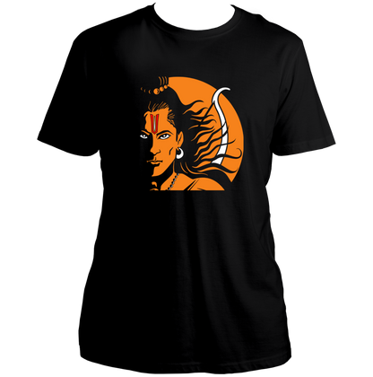 Black Shri Ram T-shirt with Lord Ram face and bow artwork by Garrari