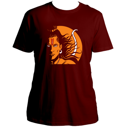 Maroon Shri Ram T-shirt with Shri Ram face and tilak design by Garrari